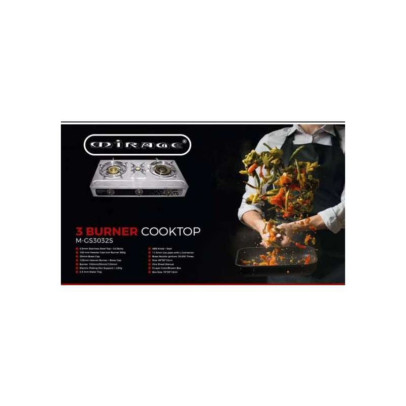 MIRAGE 3 BURNER COOKTOP MGS3032B